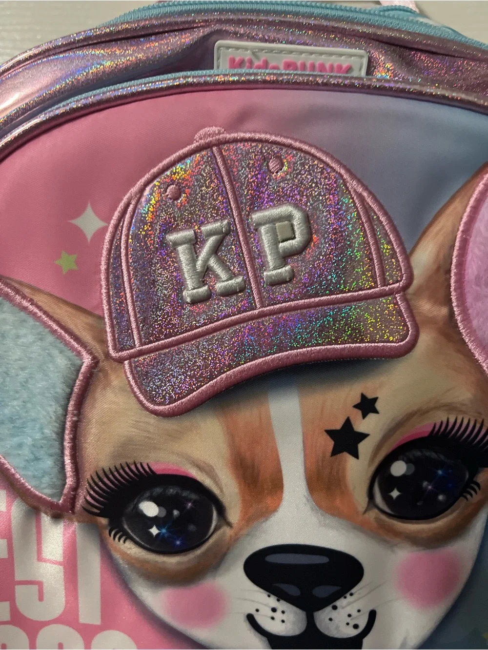 KidsPUNK Chimola Best Dog Ever Chihuahua Backpack glitter cap 3D plush ears sz L
